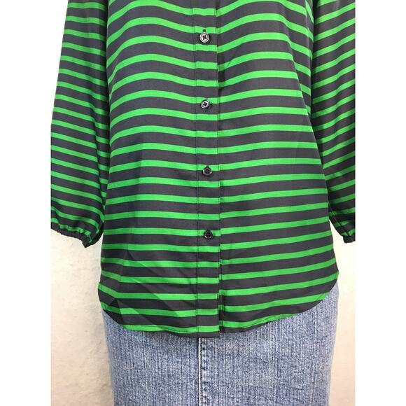 The‎ Limited Blouse Top Womens X-Small Button-Down Blue & Green Stripes - Picture 3 of 11